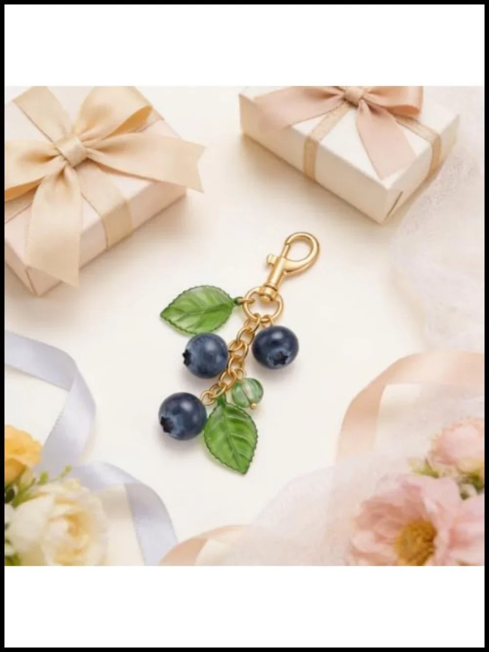 Blueberry Keychain Fruit Bag Charm for Handbags Tote Purse Cute Accessory Gift